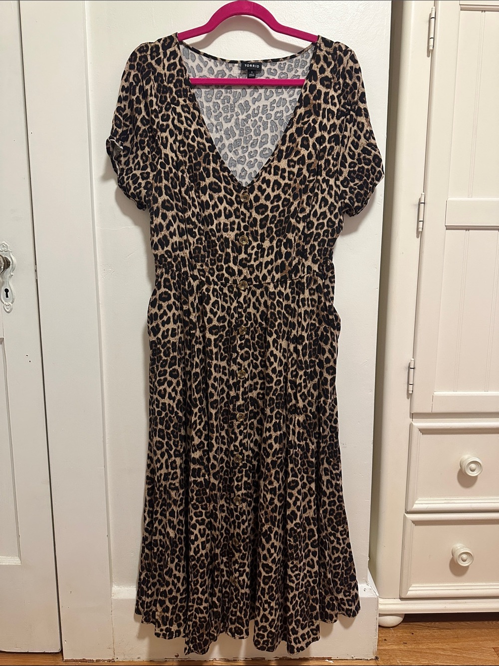 Torrid Leopard Print V-Neck Midi Dress in Brown and Black